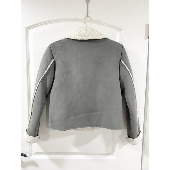 LOFT Women's Asymetrical Sherpa Gray Suede Moto Jacket Sz Small - Picture 4 of 11